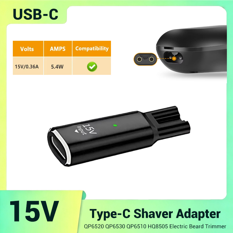 Electric Shaver Rotary - 15V USB-C veilige stabiele mini-oplaadadapter voor